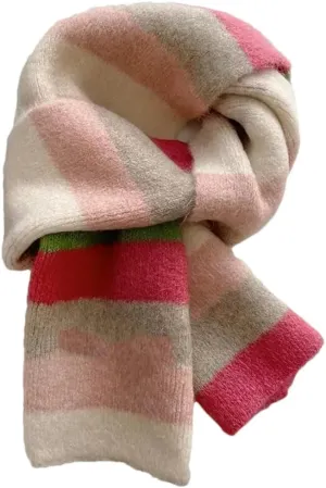 Women's Rainbow Striped Wool Scarf - Warm Short Scarf for Winter