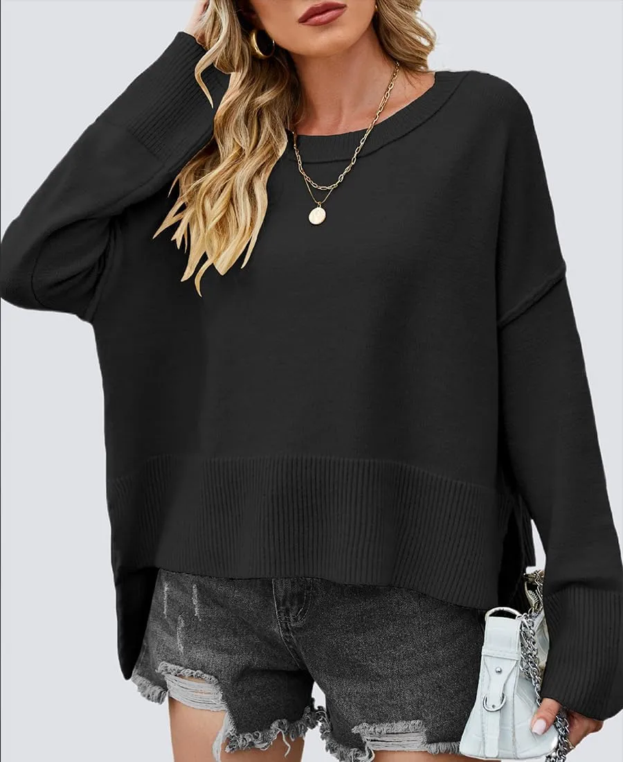 Womens Sweaters Fall 2024 Oversized Lightweight Crewneck Bell-Style Sleeve Batwing Knit Tops Pullover Jumpers