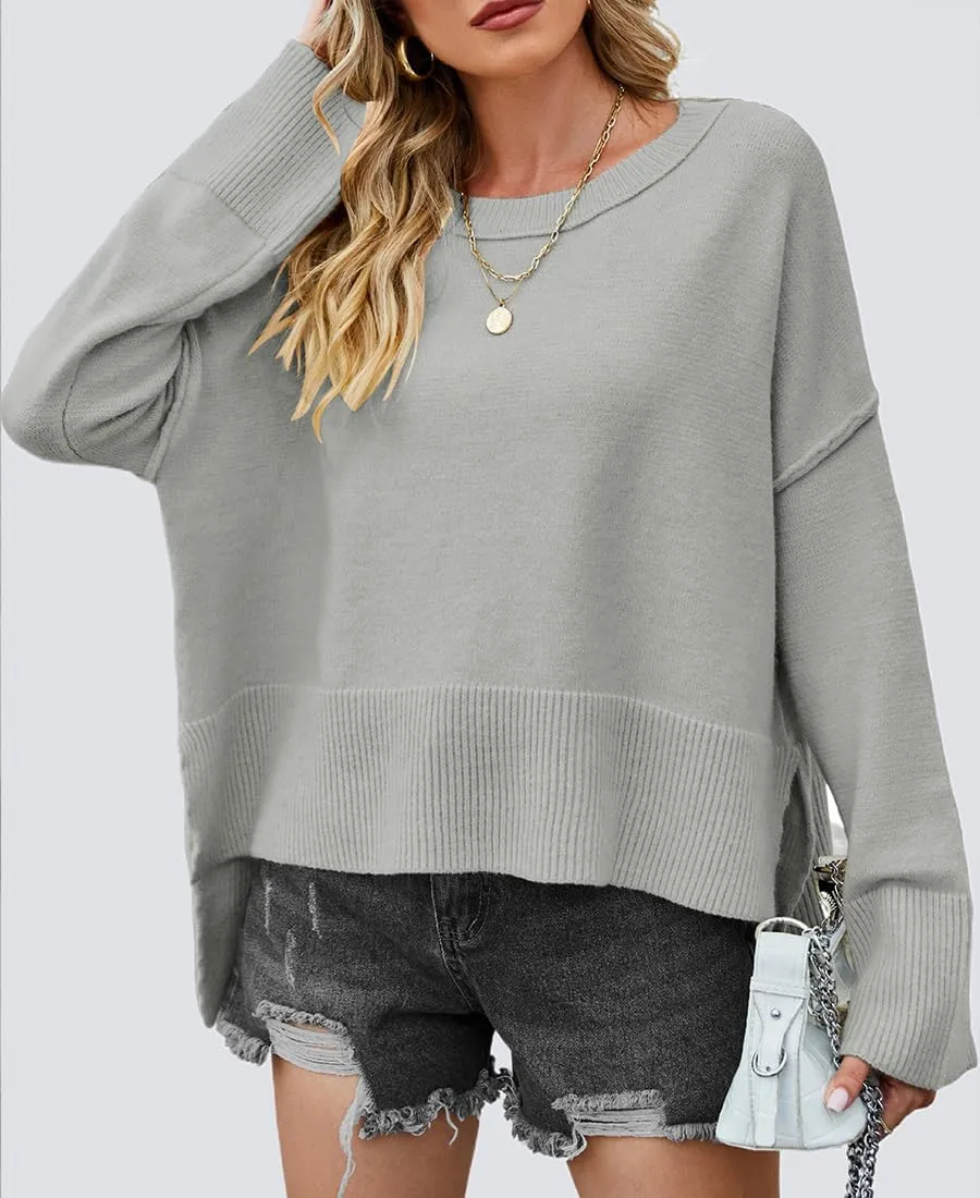Womens Sweaters Fall 2024 Oversized Lightweight Crewneck Bell-Style Sleeve Batwing Knit Tops Pullover Jumpers