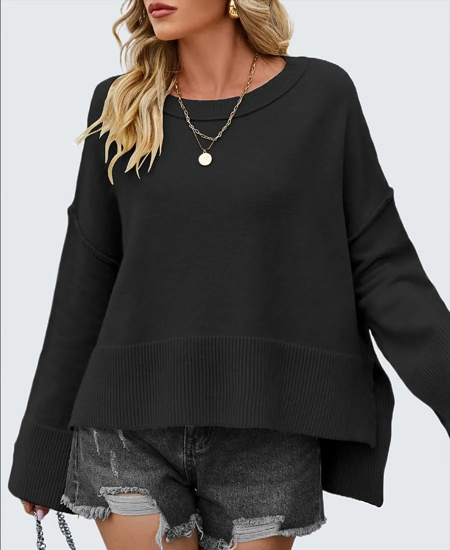 Womens Sweaters Fall 2024 Oversized Lightweight Crewneck Bell-Style Sleeve Batwing Knit Tops Pullover Jumpers