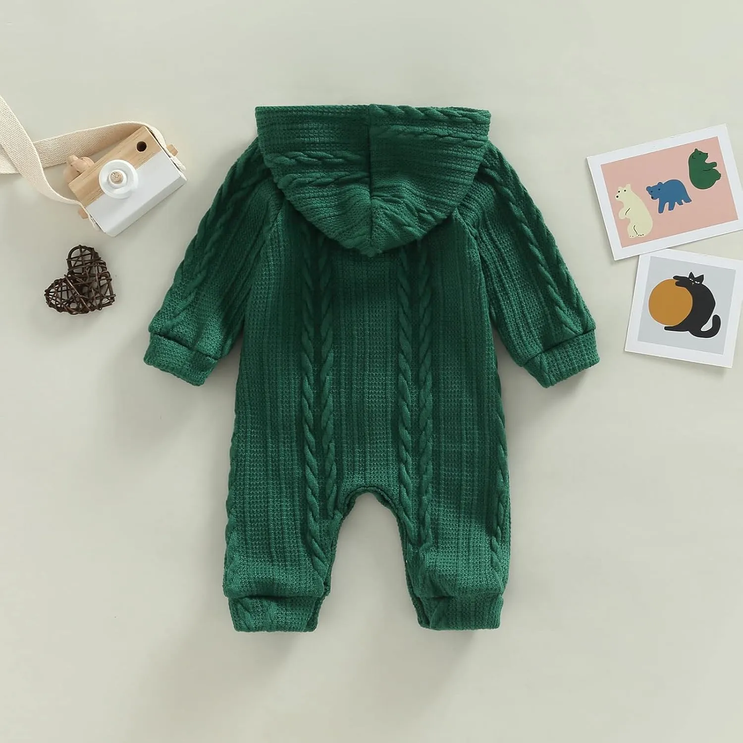 Ynibbim Winter Newborn Baby Boy Girl Solid Romper Unisex Infants Hooded Outfit Clothes Waffle Cotton Button Jumpsuits