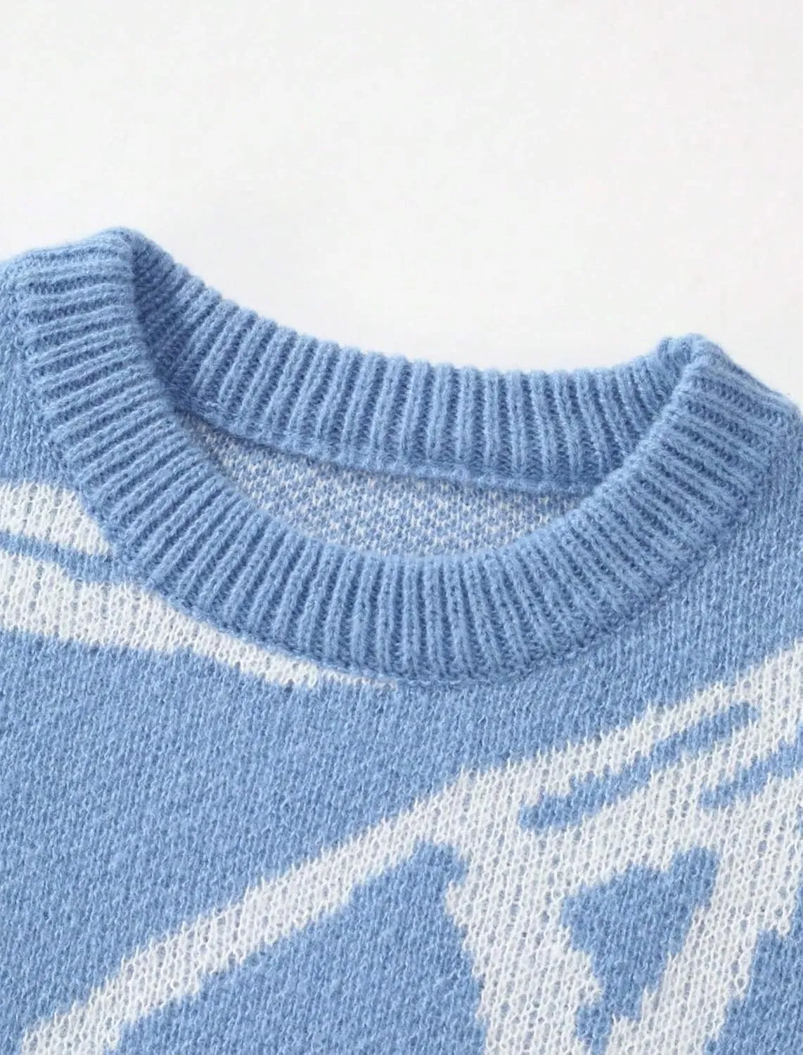 ZAFUL Men's Oversized Sweater Long Sleeve Crewneck Y2K Graphic Color Block Casual Knitted Pullover Sweater