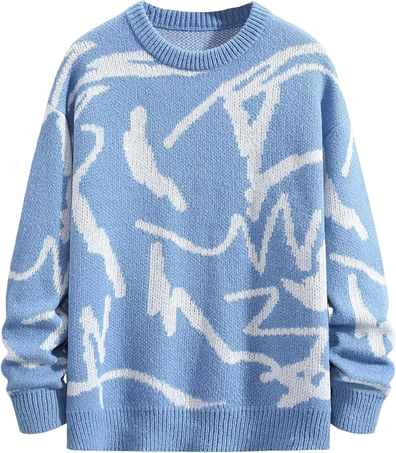 ZAFUL Men's Oversized Sweater Long Sleeve Crewneck Y2K Graphic Color Block Casual Knitted Pullover Sweater