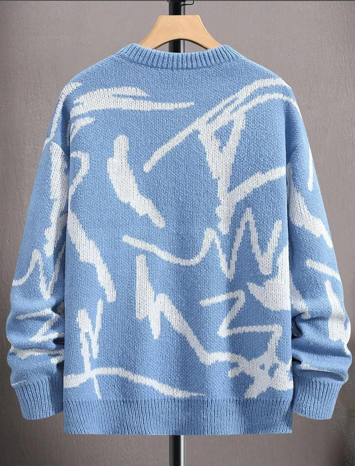 ZAFUL Men's Oversized Sweater Long Sleeve Crewneck Y2K Graphic Color Block Casual Knitted Pullover Sweater